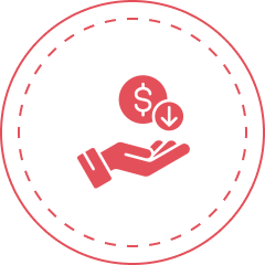 Icon of a hand holding a downward pointing arrow and a dollar sign inside a circle, symbolizing financial decrease or loss.